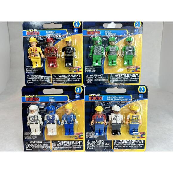 Make-It‎ Blocks Figures FIREFIGHTER MILITARY SPACE CONSTRUCTION CREW 4 PACKS NEW - Picture 1 of 12
